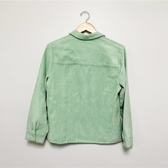 90s Microsuede Mint Green Whipstitch Shirt | Medium - Picture 3 of 3